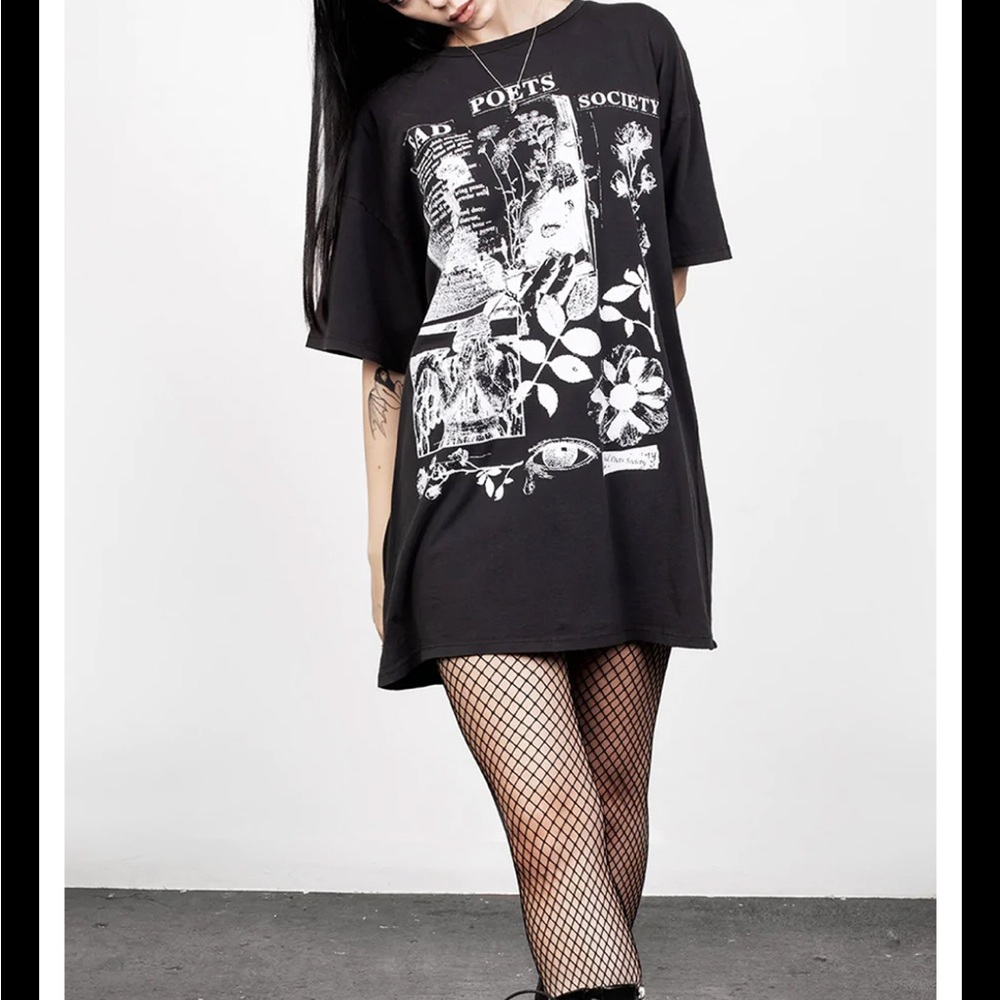 Disturbia Sad Poets Washed Black Oversized T Shirt